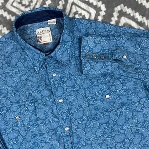 Roper Shirt Mens XL Blue Paisley Print Button Up Southwestern Cowboy